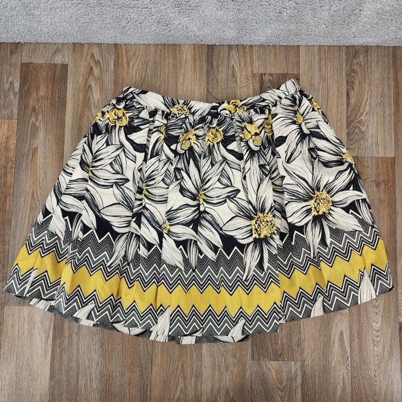 Alice + Olivia Women's Size 12 Black/Cream/Yellow Floral Print A-Line Mini Skirt - Picture 1 of 9